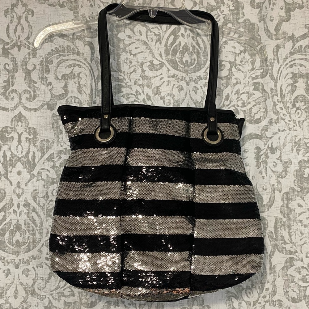 Candies Y2K Sequin Sparkle Faux Leather Boho Purse Bag Black Silver